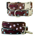 polka dog collar & leash with nickel buckle