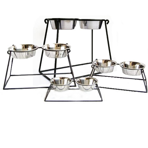 Pyramid Elevated Double Dog Feeder - Extra Large-Black