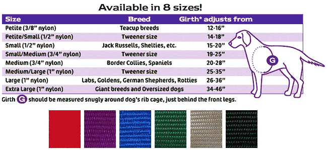 easy walk dog harness size chart