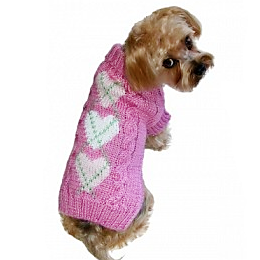 Hand Knit Dog Sweater - Pink Hearts Argyle