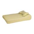 Dog bed with attached pillow for outdoor use in Citrus Stripe All Weather fabric